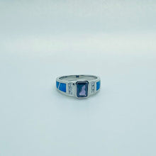 Load image into Gallery viewer, 925 Sterling Silver Blue Synthetic Opal Cushion Cut Ring
