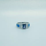 925 Sterling Silver Blue Synthetic Opal Cushion Cut Ring