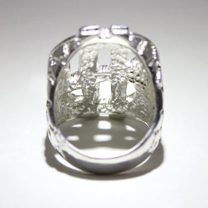 925 Sterling Silver Large Dollar Sign Diamond Cut Finish Nugget Ring