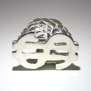 925 Sterling Silver Large Dollar Sign Diamond Cut Finish Nugget Ring