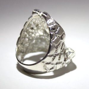 925 Sterling Silver Large Dollar Sign Diamond Cut Finish Nugget Ring