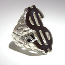 Load image into Gallery viewer, 925 Sterling Silver Large Dollar Sign Diamond Cut Finish Nugget Ring
