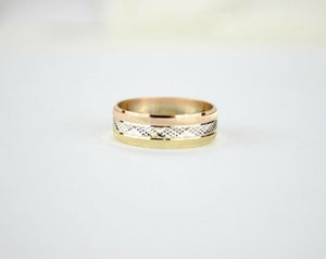 Authentic 14K Tri-Color Gold D/C Band Ring