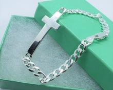 Load image into Gallery viewer, 925 Sterling Silver Sideways Cross with Curb Link Chain Bracelet
