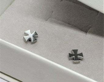 Stainless Steel Small Maltese Cross Stud Earrings