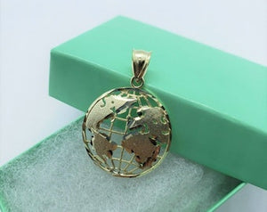 10K Yellow White Gold Globe Diamond Cut Pendant