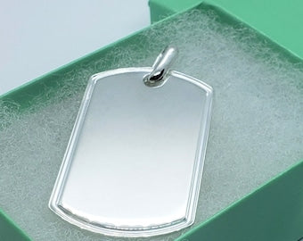 925 Sterling Silver Raised Border Polished Dog Tag Pendant