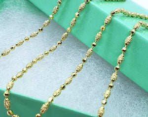 14K Solid Yellow Gold D/C 2mm Bead Necklace Chain