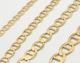 10K Solid Yellow Gold Mariner 3.2mm ~ 6mm Chain Bracelet Necklace