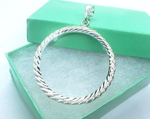 925 Sterling Silver 2oz Pancho Villa Rope Bezel Prong Back Diamond Cut for 47mm Coins