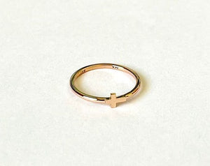 14K Solid Gold Handmade Sideways Cross Ring Band