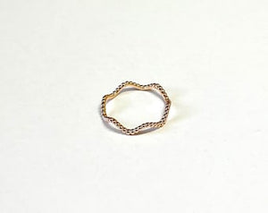 14K Solid Gold Handmade Dainty Wavy Beaded Ring Band