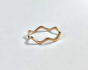 14K Solid Gold Handmade Zigzag Wave Ring Band