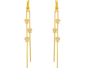 14K Yellow White Gold Fancy 3 Hanging Butterflies Dangling Earrings with CZ