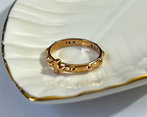 14K Solid Gold Handmade Cross and Dots Ring Band