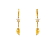 Load image into Gallery viewer, 14K Yellow White Gold Fancy Leaf Dangling CZ Earrings
