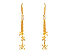 Load image into Gallery viewer, 14K Yellow White Gold Fancy 3 Flower Petals Dangling Earrings with CZ
