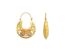 Load image into Gallery viewer, 14K Tricolor Gold Fancy Butterfly Design Basket Earrings Diamond Cut
