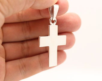 925 Sterling Silver Simple Flat Wide Cross Pendant 33mm