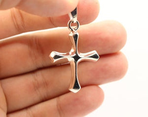 925 Sterling Silver Skinny Beveled Edge Rhombus Shape Cross Pendant 28.3mm