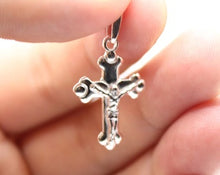 Load image into Gallery viewer, 925 Sterling Silver Dainty Budded Crucifix Cross Pendant
