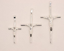 Load image into Gallery viewer, 925 Sterling Silver Skinny Cylindrical Stick Crucifix Cross Pendant 3 Sizes
