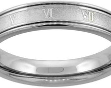 Load image into Gallery viewer, Titanium Roman Numeral Wedding Ring Band with Grooved Flat Edges
