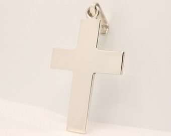 925 Sterling Silver Simple Flat Cross Pendant 46.8mm