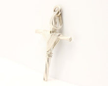 Load image into Gallery viewer, 925 Sterling Silver Wire Wrapped Fluted Cross Pendant
