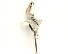 Load image into Gallery viewer, 925 Sterling Silver Wire Wrapped Thick Cylindrical Cross Pendant 51mm
