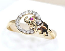 Load image into Gallery viewer, 14K Solid Yellow Gold Elephant in Circle Ring with CZ
