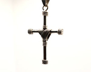 925 Sterling Silver Wire Wrapped Cylindrical Cross Pendant with Rope Edges