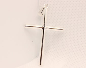 925 Sterling Silver Simple Skinny Cylindrical Stick Cross Pendant