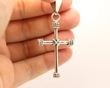 Load image into Gallery viewer, 925 Sterling Silver Plain Cylindrical Cross Pendant with Rope Textured Edges
