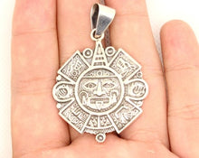 Load image into Gallery viewer, 925 Sterling Silver Flat Detailed Aztec Calendar Mayan Sun Face 35.8mm Pendant
