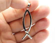 Load image into Gallery viewer, 925 Sterling Silver Plain Flat Vertical &quot;Ichthus&quot; Christian Fish Symbol Pendant
