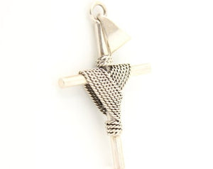 925 Sterling Silver Rope Wrapped Cylindrical Cross Pendant