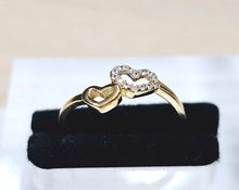 Load image into Gallery viewer, 14K Solid Yellow Gold Double Hearts Ring with CZ
