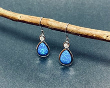 Load image into Gallery viewer, Sterling Silver Synthetic Opal Circle Droplet Dangling Earrings
