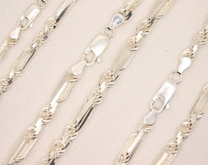 925 Sterling Silver Twisted Milano (4mm~5mm/18"~28") Solid Figarope Chain Necklace