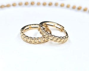 14K Yellow Gold Cuban Link Huggies Hoop Earrings