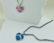 Load image into Gallery viewer, Sterling Silver Synthetic Opal Heart Blue Or Pink Pendant Charm
