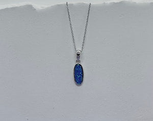 Sterling Silver Synthetic Opal Oval Shape Pendant Charm