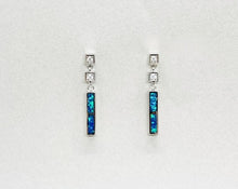 Load image into Gallery viewer, Sterling Silver Synthetic Opal Thin Rectangle Dangling Push Back Earrings
