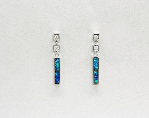 Sterling Silver Synthetic Opal Thin Rectangle Dangling Push Back Earrings