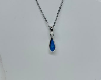 Sterling Silver Synthetic Opal Water Drop Shape Pendant Charm