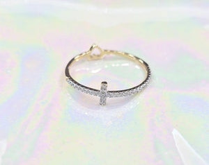 14K Reversible Cross or Hearts Both Sides Ring with CZ