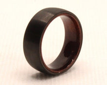 Load image into Gallery viewer, Tungsten Carbide Flat Dark Gray Brushed Finish Inner Wood Wedding Band Ring 8mm
