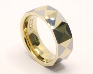 Tungsten Carbide Yellow Faceted Domed Pyramid Pattern Wedding Band Ring 8mm