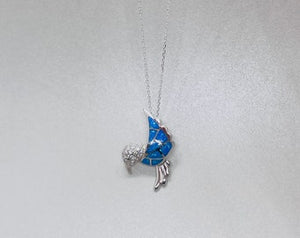 Sterling Silver Synthetic Opal Hummingbird Pendant